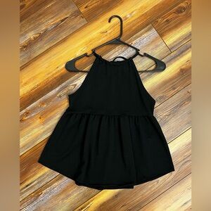 SO Black Ribbed Halter Peplum Tank